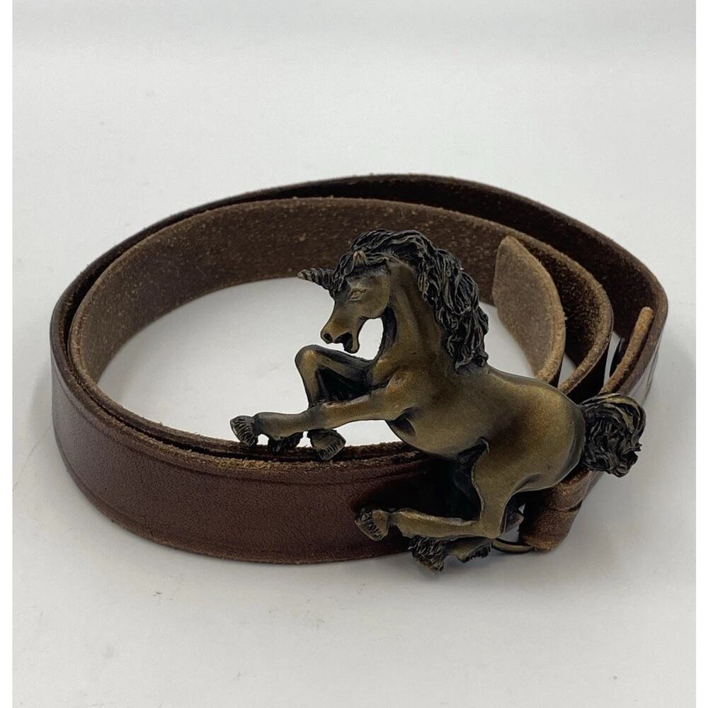 Vintage 3D UNICORN BELT Brass BUCKLE Leather INDIANA METALCRAFT 1979 Hippie Boho - Picture 2 of 4